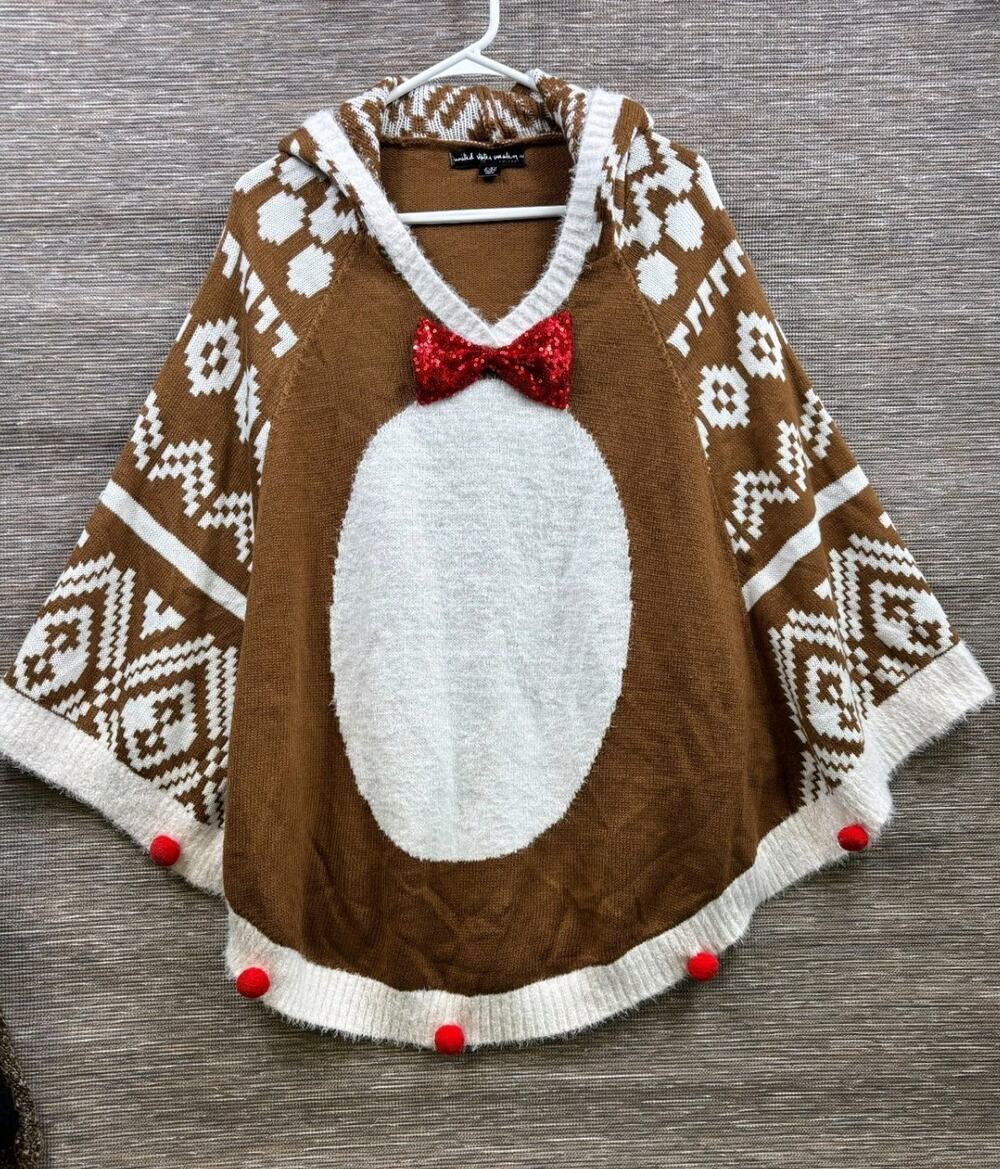 United States Sweaters Reindeer Cape Poncho W/ Reindeer Horns On The Hoodie L/XL